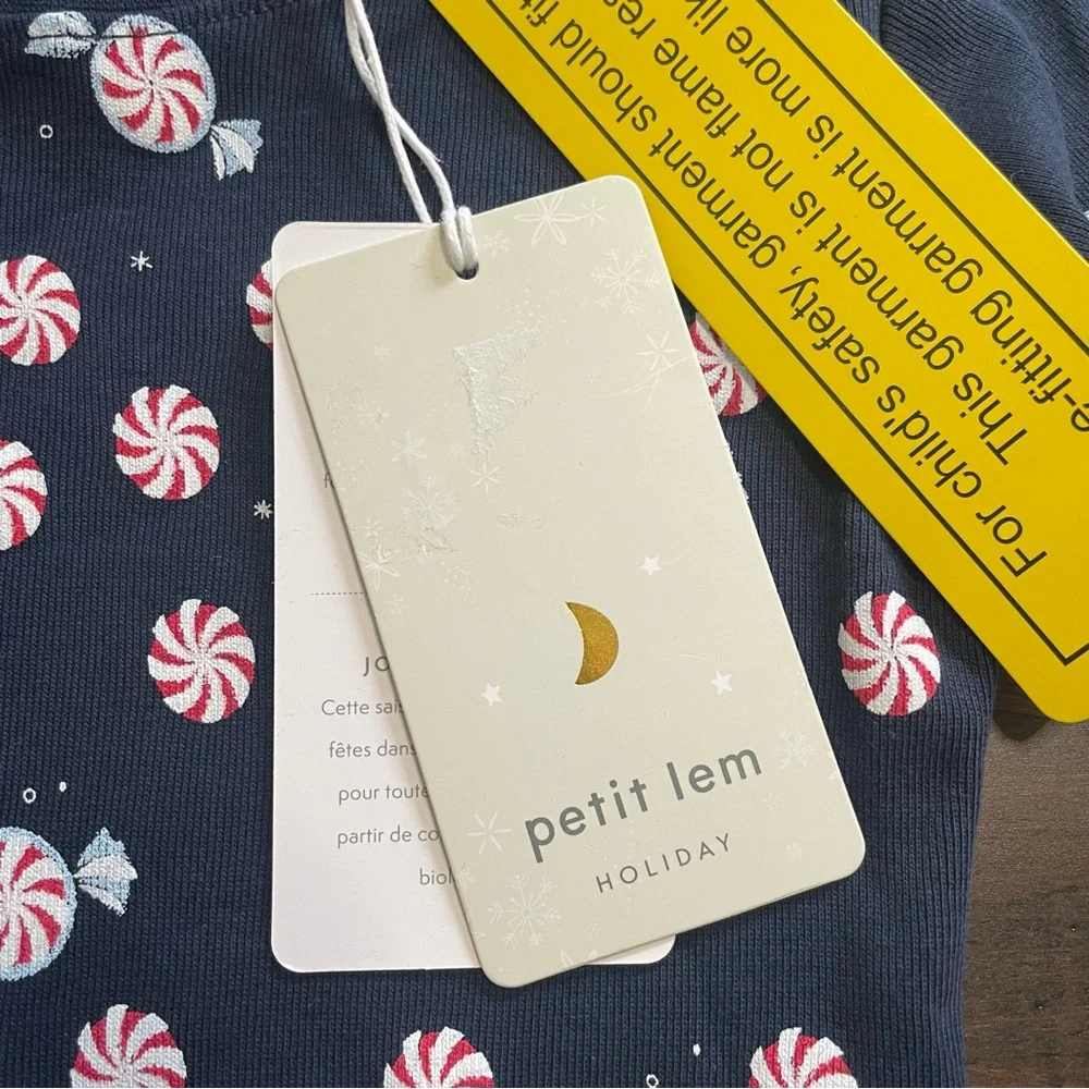 Petit Lem Navy Blue Peppermint Starlight Spiral Holiday Pajama Set NWT